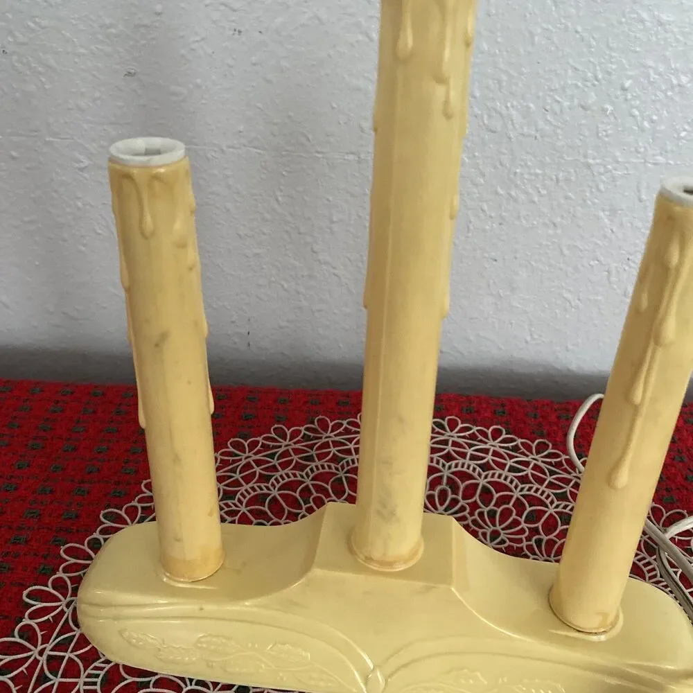 Vintage Electric 3 Light Tiered Christmas Window Candle Candelabra Dripping Wax